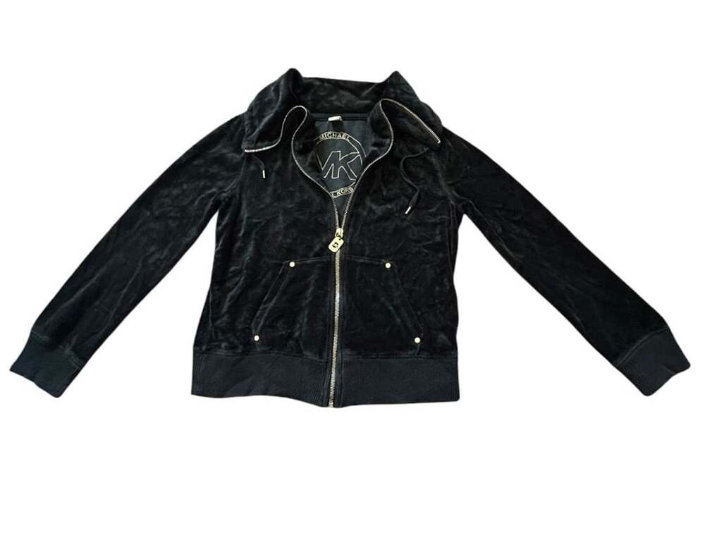 Michael Kors Black Velour Full Zip Track Jacket Size S